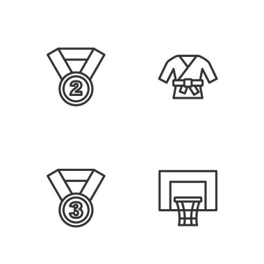 Sıralı basketbol, madalya ve Kimono ikonu. Vektör