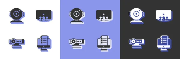 Set Online quiz, test, survey, Web camera, and class icon. Vector — Image vectorielle