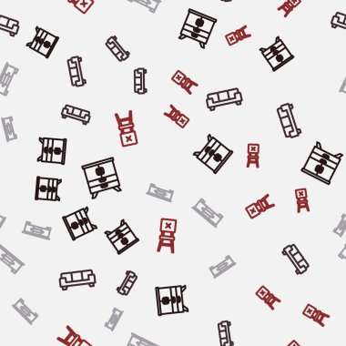 Çekmece sandığı, kanepe, televizyon masası sehpası ve sandalyeyi pürüzsüz bir şablona ayarla. Vektör