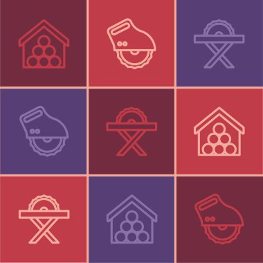 Tahta kütükler, elektrikli testere ve ikon. Vektör