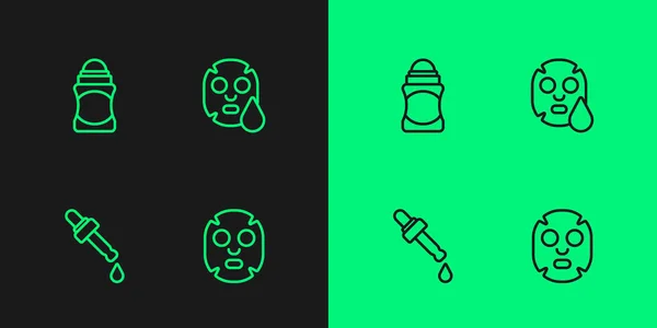 설정 Facial cosmetic mask, Pipette with oil, Deodorant roll and icon. Vector — 스톡 벡터