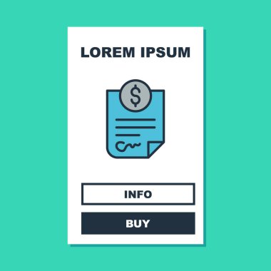 Doldurulmuş taslak para simgesi turkuaz arka planda izole edildi. Bankacılık belgeleri dolar finans para sayfası. Vektör