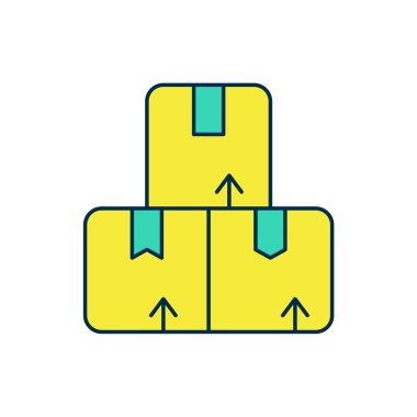 Doldurulmuş karton kutu simgesi beyaz arkaplanda izole edildi. Kutu, paket, paket işareti. Teslimat ve ambalaj. Vektör