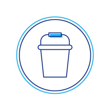 Beyaz arka planda izole edilmiş ana hatlı balık kovası simgesi. Kovadaki balık. Vektör