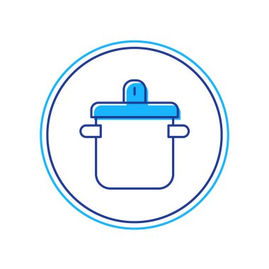 Beyaz arkaplanda izole edilmiş ana hatlı tencere ikonu. Haşlama ya da güveç besin sembolü. Vektör