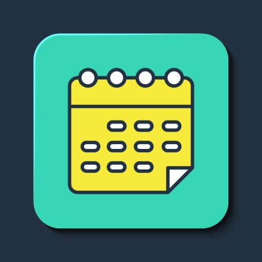 Doldurulmuş okul zaman çizelgesi simgesi mavi arkaplanda izole edildi. Turkuaz kare düğme. Vektör