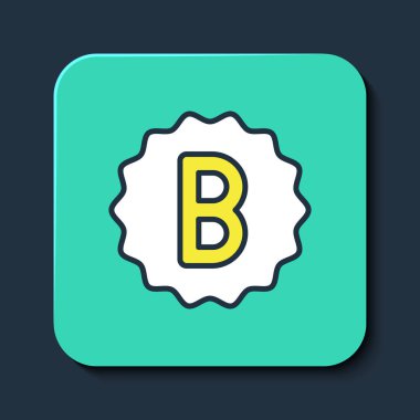 Sınav kağıdını yanlış cevaplarla doldurulmuş anket simgesi mavi arkaplanda izole edildi. Test sonuçlarının kötü notu. Turkuaz kare düğme. Vektör