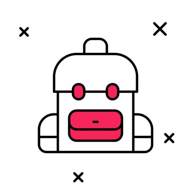 Doldurulmuş okul sırt çantası simgesi beyaz arkaplanda izole edildi. Vektör