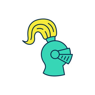 Beyaz arka planda izole edilmiş baş koruma ikonu için orta çağ demir miğferi doldurulmuş. Şövalye miğferi Vektör