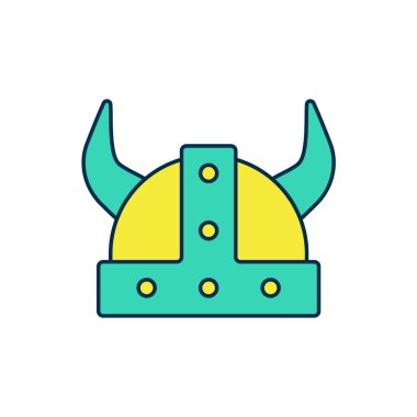 Beyaz arka planda izole edilmiş boynuzlu kask ikonu ile çizilmiş Viking. Vektör