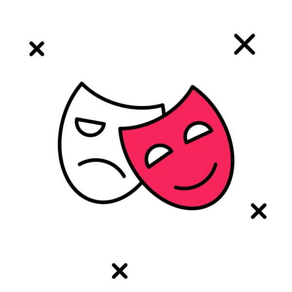 Gevulde omtrek Komedie en tragedie theatrale maskers pictogram geïsoleerd op witte achtergrond. Vector — Stockvector