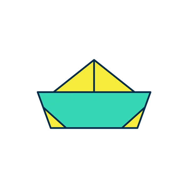 Riempito contorno piegato icona barca di carta isolata su sfondo bianco. Nave di carta Origami. Vettore — Vettoriale Stock