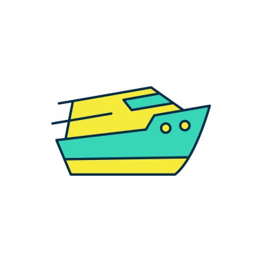 Beyaz arkaplanda izole edilmiş ana hatlı sürat teknesi simgesi. Vektör