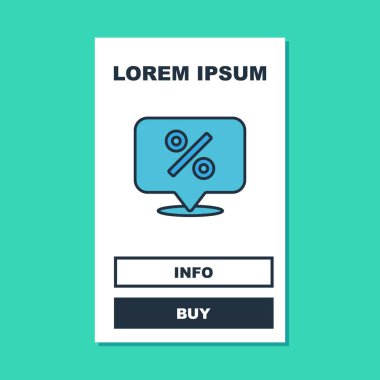 Doldurulmuş yüzde indirimli etiket simgesi turkuaz arka planda izole edildi. Etiket alışverişi. Özel teklif işareti. İndirim kuponları sembolü. Vektör