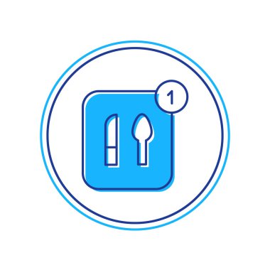 Doldurulmuş yiyecek sipariş simgesi beyaz arkaplanda izole edilmiş. Cep telefonuyla sipariş verin. Restoran yemek teslimatı konsepti. Vektör