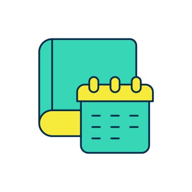 Ana hatları doldurulmuş günlük kağıt not defteri simgesi beyaz arkaplanda izole edildi. Vektör