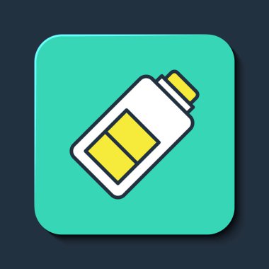 Doldurulmuş Batarya şarj seviyesi göstergesi simgesi mavi arkaplanda izole edildi. Turkuaz kare düğme. Vektör