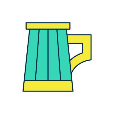 Doldurulmuş ahşap bira bardağı simgesi beyaz arka planda izole edilmiş. Vektör