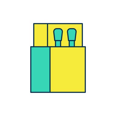 Ana hatları doldurulmuş kibrit kutusu ve beyaz arkaplanda izole edilmiş simgeyle eşleşiyor. Vektör