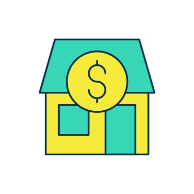 Doldurulmuş ana hatlı alışveriş binası veya market simgesi beyaz arka planda izole edilmiş. Dükkan inşaatı. Vektör