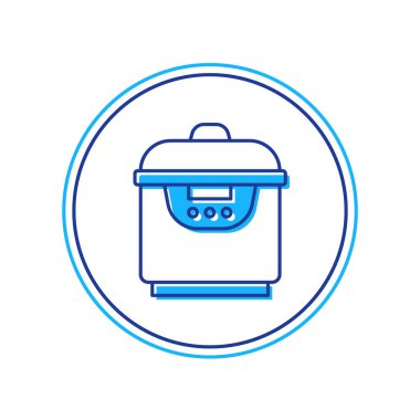 Doldurulmuş ana hatlı Yavaş pişirme simgesi beyaz arkaplanda izole edildi. Elektrikli tava. Vektör