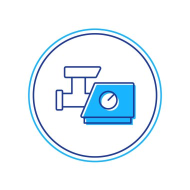 Doldurulmuş ana hatlı et öğütücü simgesi beyaz arka planda izole edilmiş. Vektör