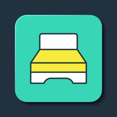 Mavi arka planda izole edilmiş iki ya da bir kişi için büyük yatak. Turkuaz kare düğme. Vektör