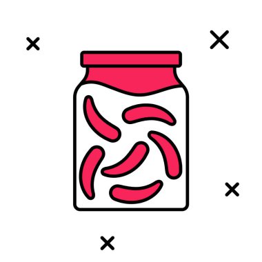 Beyaz arka planda izole edilmiş bir kavanoz ikonunda salatalık turşusu doldurulmuş. Vektör