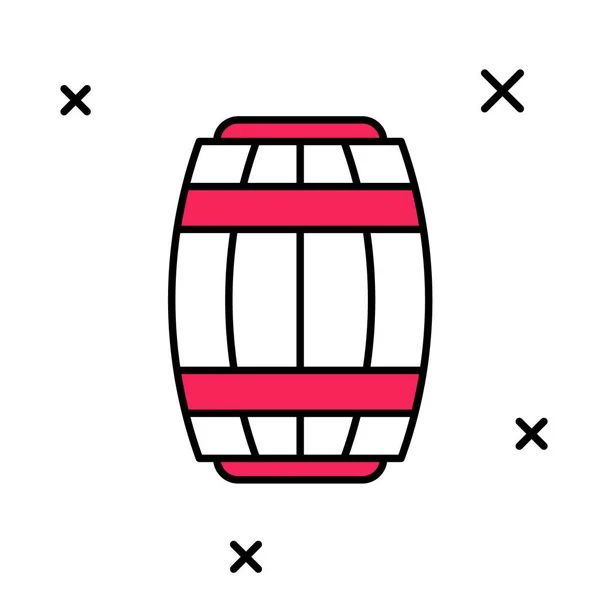 Заполненный очертания деревянной бочки значок изолирован на белом фоне. Алкогольная бочка, сосуд для напитков, деревянная бочка для пива, виски, вино. Вектор — стоковый вектор