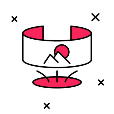 Doldurulmuş 360 derecelik görünüm simgesi beyaz arkaplanda izole edildi. Sanal gerçeklik. 360 derecelik açıyla. Panorama fotoğrafı. Vektör