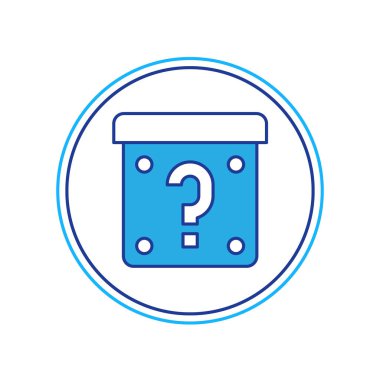 Beyaz arkaplanda izole edilmiş oyun simgesi için gizem kutusu ya da rastgele ganimet kutusu dolduruldu. Soru işareti. Bilinmeyen sürpriz kutu. Vektör