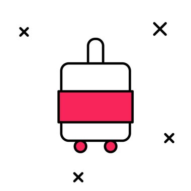 Seyahat simgesi için doldurulmuş bavul beyaz arkaplanda izole edildi. Seyahat bagaj tabelası. Seyahat bagaj ikonu. Vektör