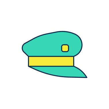 Ana hatları doldurulmuş tren şoförü şapkası simgesi beyaz arkaplanda izole edildi. Vektör