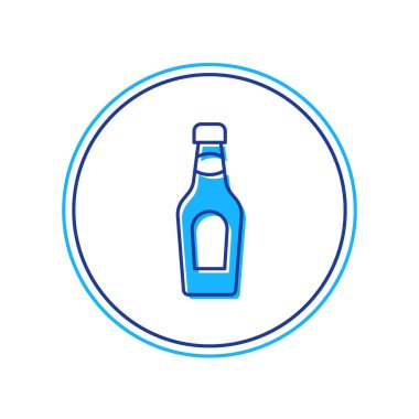 Ana hatlarıyla doldurulmuş şampanya şişesi ikonu beyaz arka planda izole edilmiş. Mutlu Noeller ve mutlu yıllar. Vektör