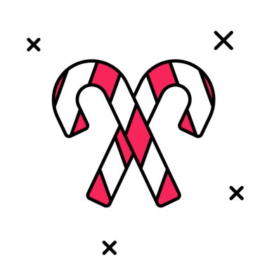 Beyaz arka planda izole edilmiş çizgili çizgili Noel şekeri ikonu. Mutlu Noeller ve mutlu yıllar. Vektör