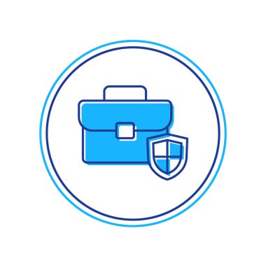 Beyaz arkaplanda izole edilmiş kalkan simgesiyle dolu ana hatlı çanta. Sigorta konsepti. Güvenlik, güvenlik, koruma, konsept koruma. Vektör