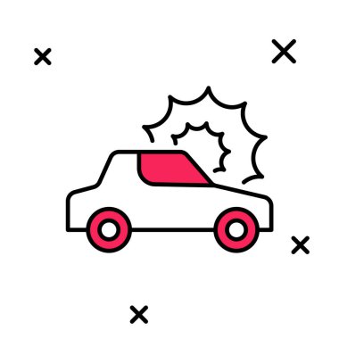 Doldurulmuş ana hatlı araba sigortası ikonu beyaz arka planda izole edilmiş. Sigorta konsepti. Güvenlik, güvenlik, koruma, konsept koruma. Vektör