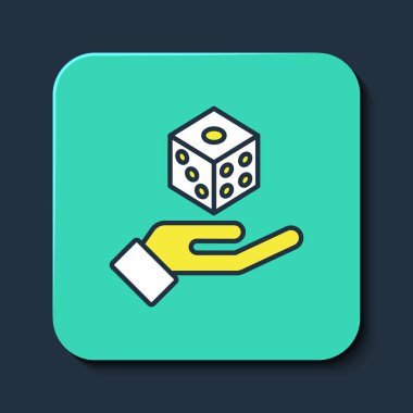 Doldurulmuş oyun zar simgesi mavi arkaplanda izole edildi. Kumarhane kumarı. Turkuaz kare düğme. Vektör