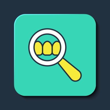 Doldurulmuş dış hat arama simgesi mavi arkaplanda izole edildi. Diş hekimliği kliniği ya da diş hekimliği merkezi için diş sembolü. Turkuaz kare düğme. Vektör