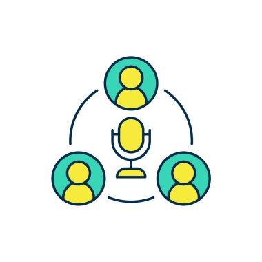 Doldurulmuş ana hat Buluşma simgesi beyaz arkaplanda izole edildi. İş ekibi toplantısı, tartışma konsepti, analiz, içerik stratejisi. Sunum konferansı. Vektör