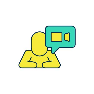 Beyaz arkaplanda izole edilmiş ana hatlı görüntülü sohbet ikonu. Çevrimiçi iş görüşmesi formu. Uzak proje yönetimi. Vektör