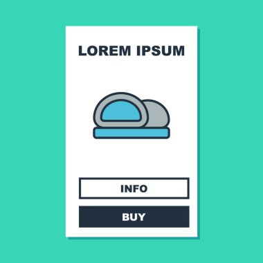 Doldurulmuş suşi simgesi turkuaz arka planda izole edildi. Geleneksel Japon yemekleri. Vektör