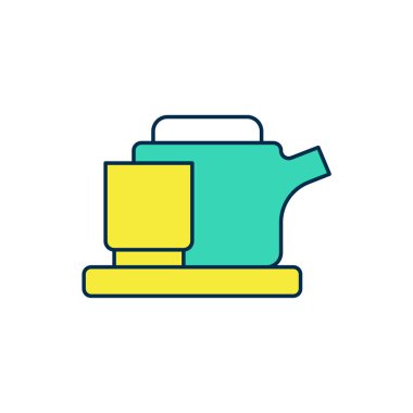 Doldurulmuş geleneksel çay seremonisi simgesi beyaz arkaplanda izole edilmiş. Fincanlı çaydanlık. Vektör