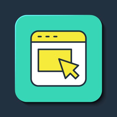 Doldurulmuş ana hat reklam simgesi mavi arkaplanda izole edildi. Pazarlama ve tanıtım süreci kavramı. İlgili reklamlar. Sosyal medya reklamcılığı. Turkuaz kare düğme. Vektör