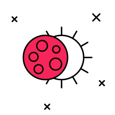 Güneş tutulmasının ana hatları beyaz arkaplanda izole edilmiş. Tam sonar tutulması. Vektör