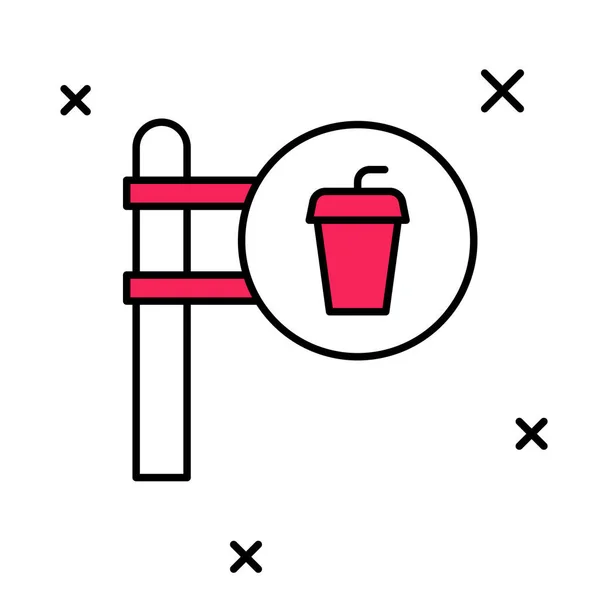 Gevuld overzicht Cafe en restaurant locatie pictogram geïsoleerd op witte achtergrond. Vork en lepel eetbord aan de binnenkant. Vector. — Stockvector