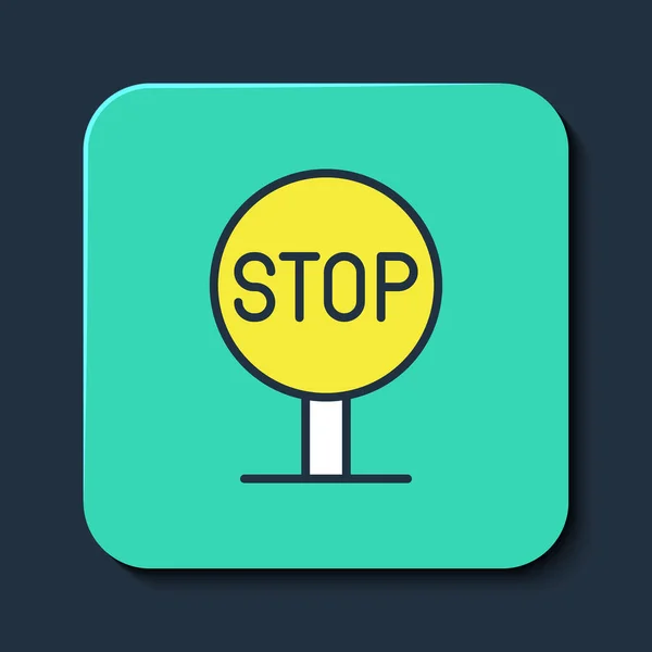 填充轮廓停止符号图标孤立在蓝色背景.交通管理警告停止标志。绿松石正方形按钮。B.病媒 — 图库矢量图片
