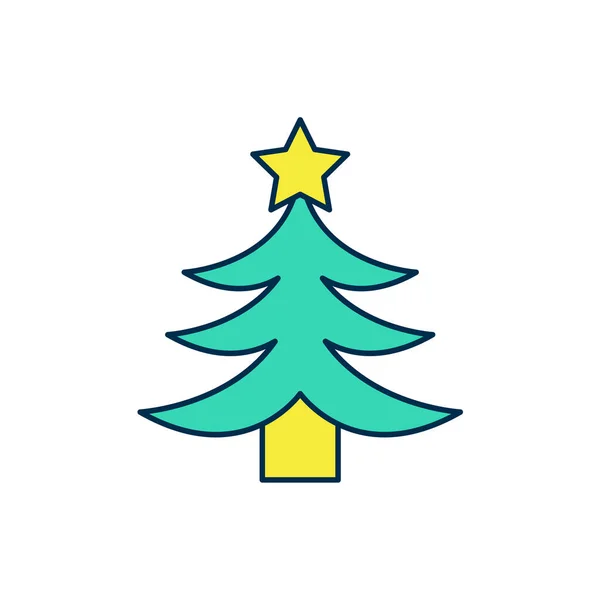 記入されたアウトライン白い背景に隔離されたクリスマスツリーアイコン。メリークリスマスとハッピーニューイヤー。ベクトル — ストックベクタ