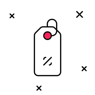 Doldurulmuş İndirim yüzde etiketi simgesi beyaz arkaplanda izole edildi. Etiket alışverişi. Özel teklif işareti. İndirim kuponları sembolü. Vektör