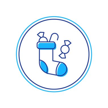 Doldurulmuş Noel çorabı ikonu beyaz arka planda izole edilmiş. Mutlu Noeller ve mutlu yıllar. Vektör